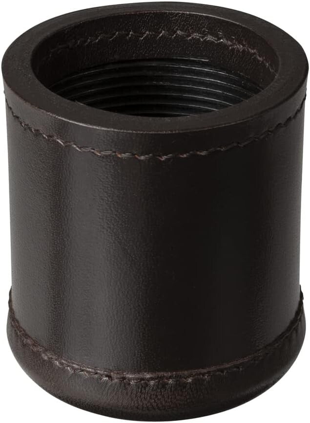Handmade Luxury Dark Brown Leather Dice Cup Set with 5 Dice & Carry Bag