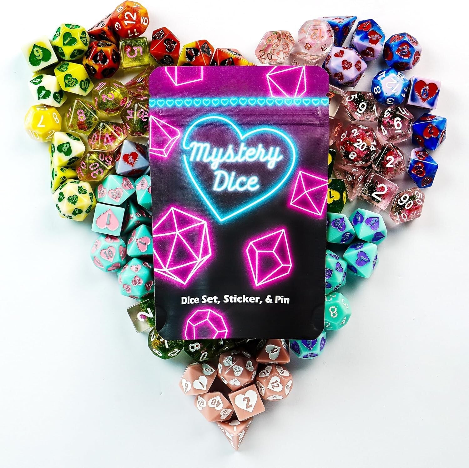 Enchanting Mystery Sweetheart Dice Set - 7 Polyhedral Designs for Game Nights