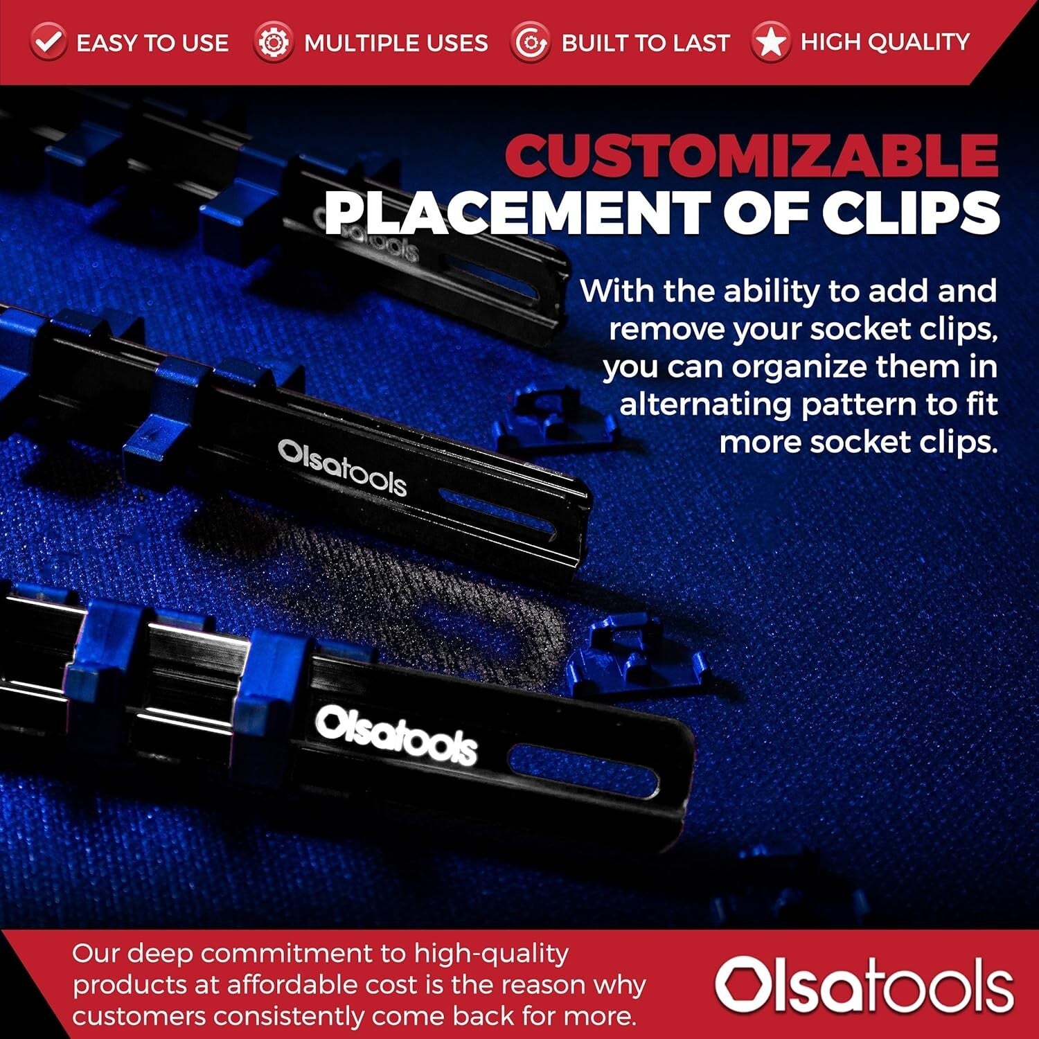 3-Pc Heavy-Duty Socket Organizer with Spring Clips - 1/4, 3/8 & 1/2 Inch