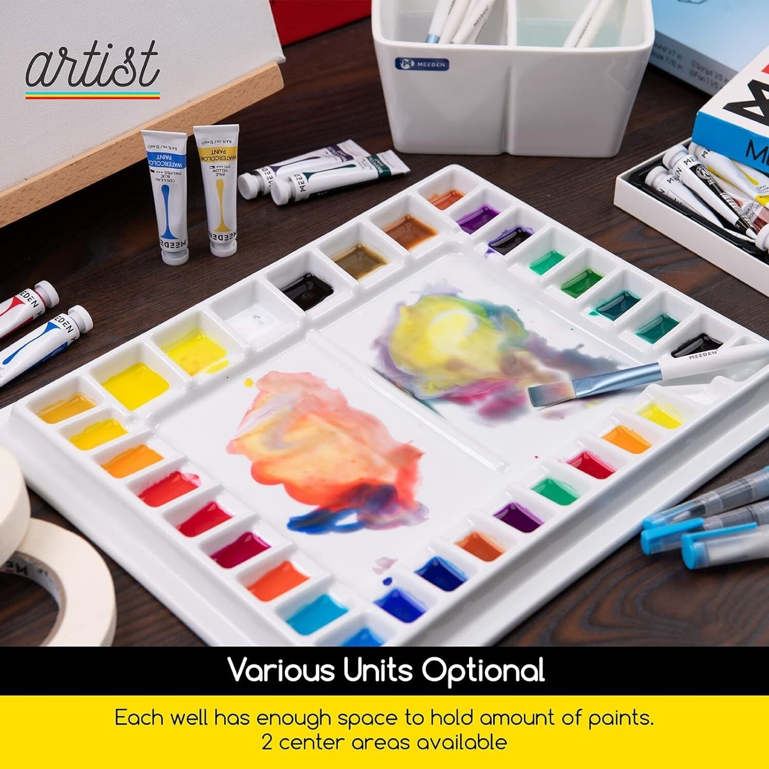 33-Well Ceramic Watercolor Palette with Lid: Professional Durable Mixing Tray