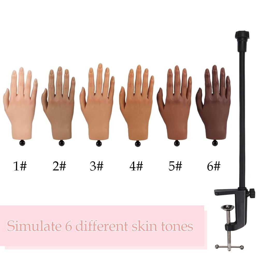 Flexible Silicone Nail Practice Hand with Stand - Perfect for Acrylic Art
