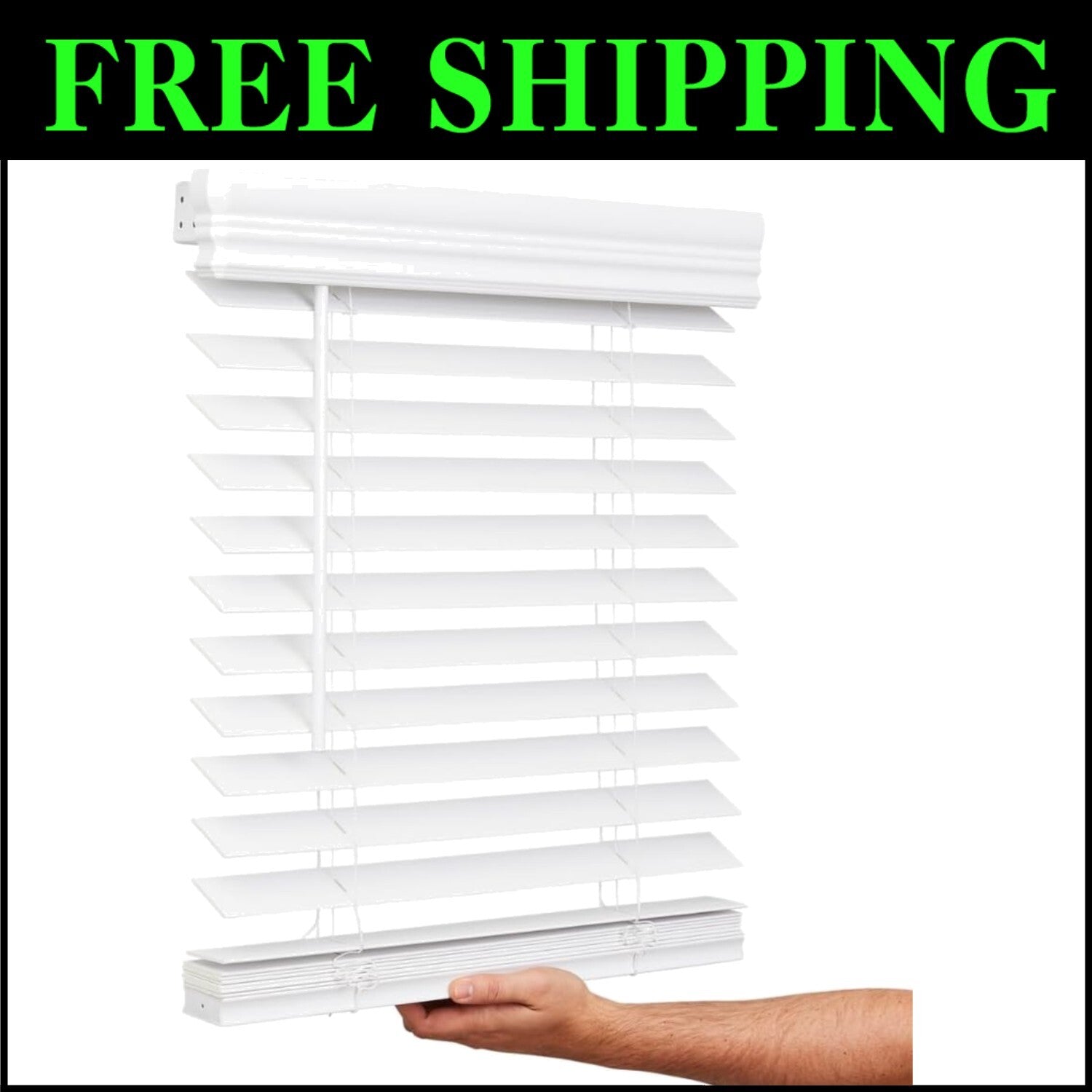 Durable 2" Cordless Faux Wood Blinds, Bright White, 35" x 72" - Easy Install