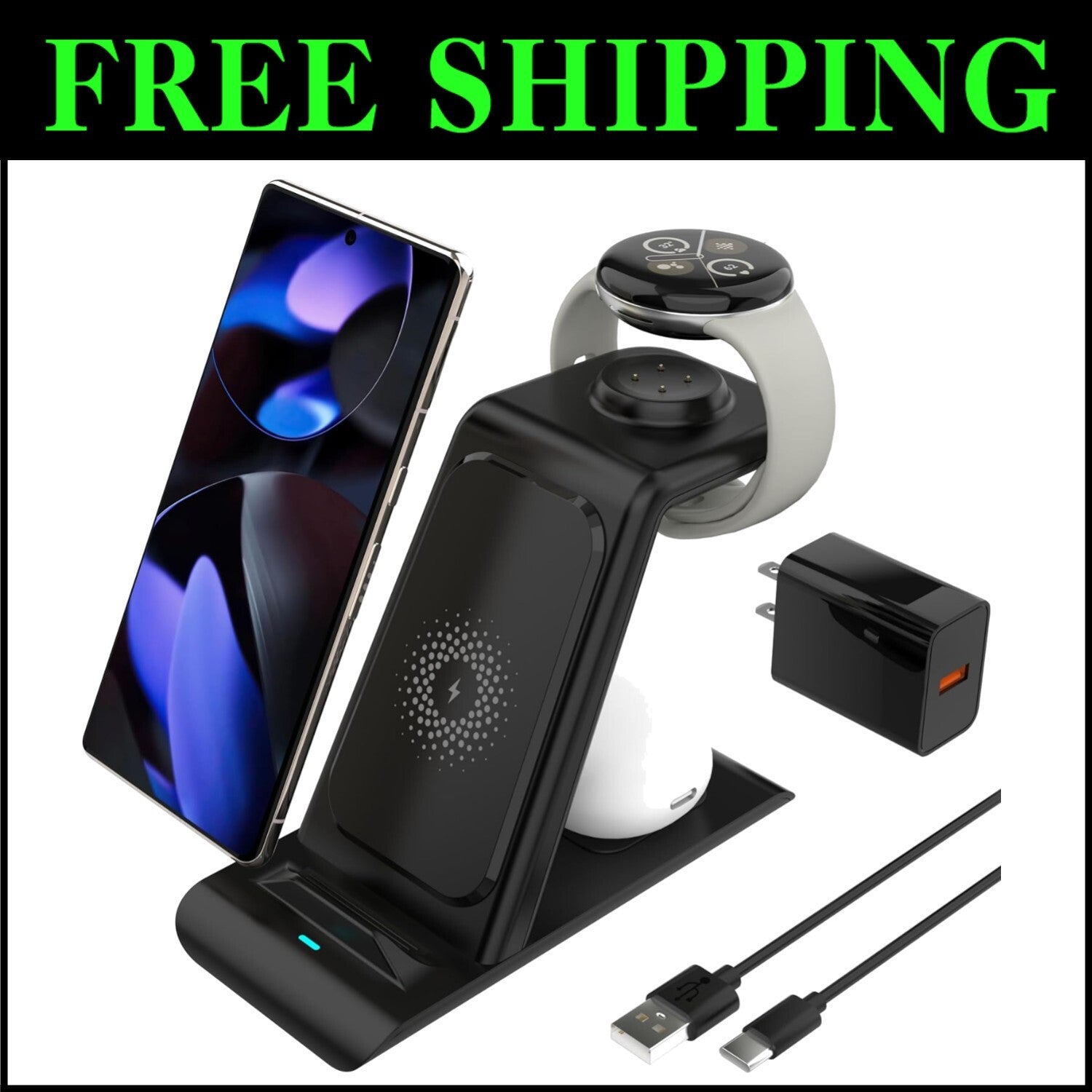 3-in-1 Wireless Charger for Pixel Watch 3/2, Buds & More - Fast Charging Station