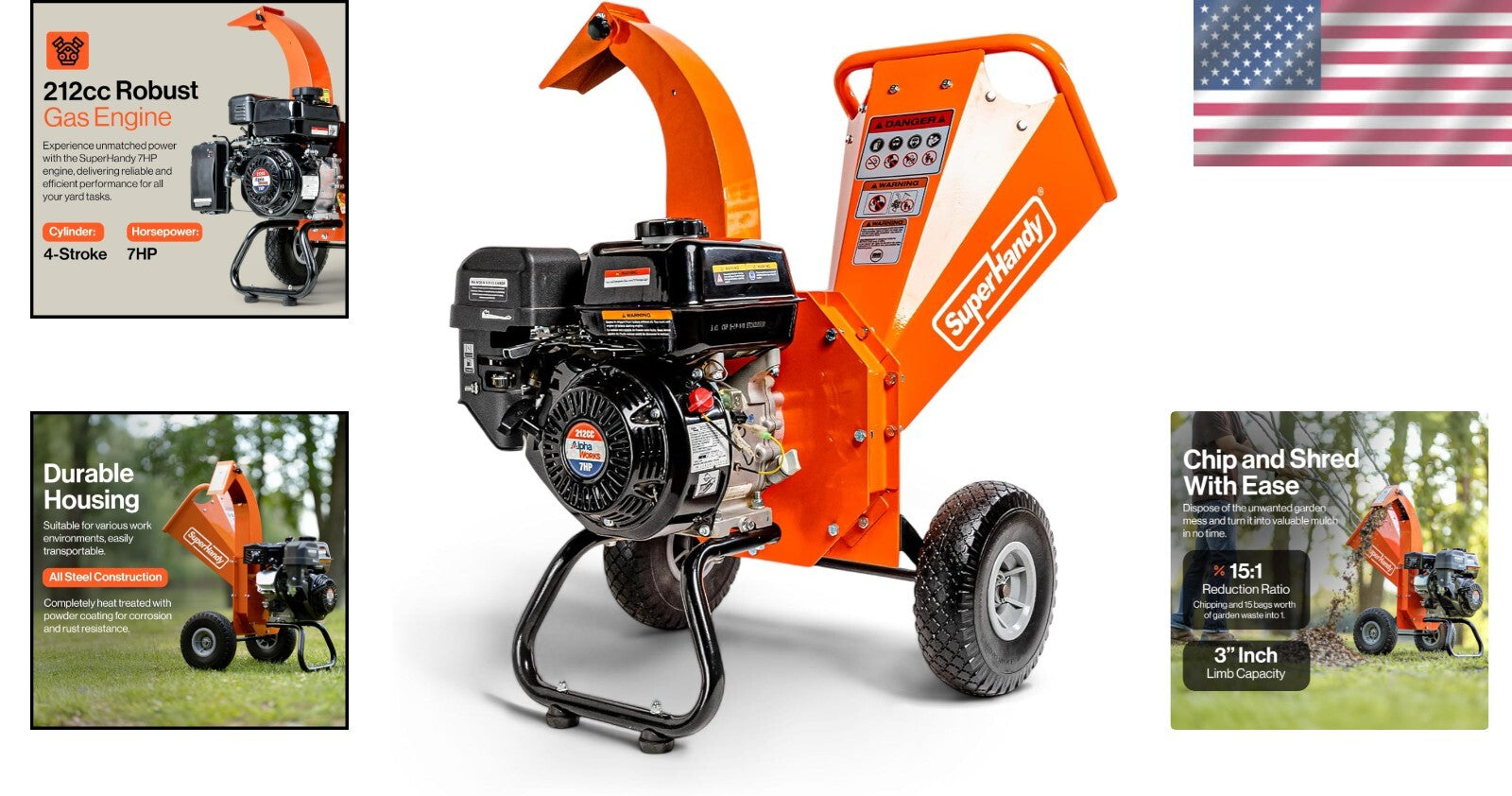 Powerful Mini Wood Chipper Shredder - 85 lbs, 15:1 Reduction Ratio, Gas Powered