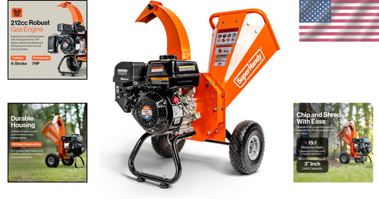 Powerful Mini Wood Chipper Shredder - 85 lbs, 15:1 Reduction Ratio, Gas Powered