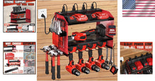 Load image into Gallery viewer, Stainless Steel Wall Mount Organizer with 3 Shelves &amp; Charging Outlets in Red