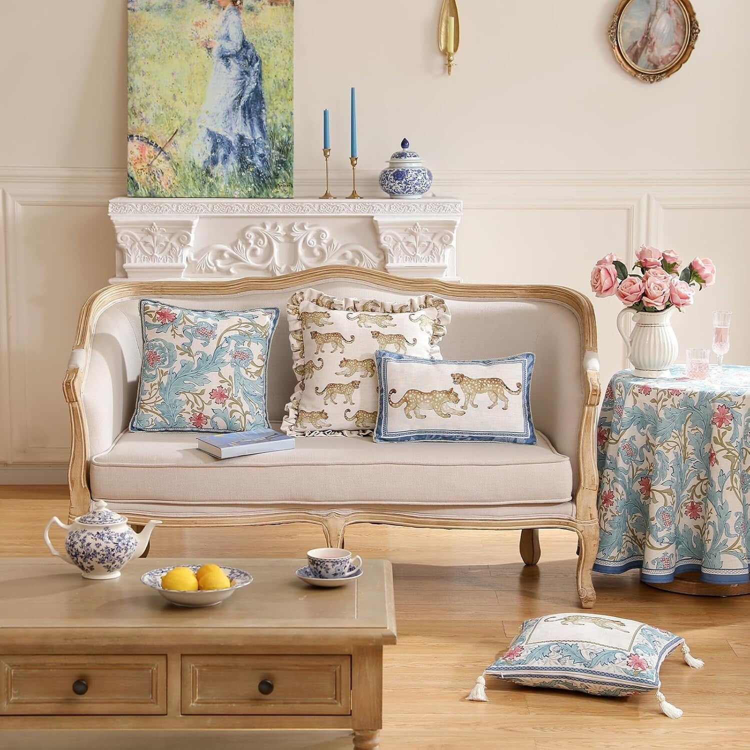 Elegant 18x18 Animal Print Throw Pillow Covers with Luxury Pendants - Set of 2