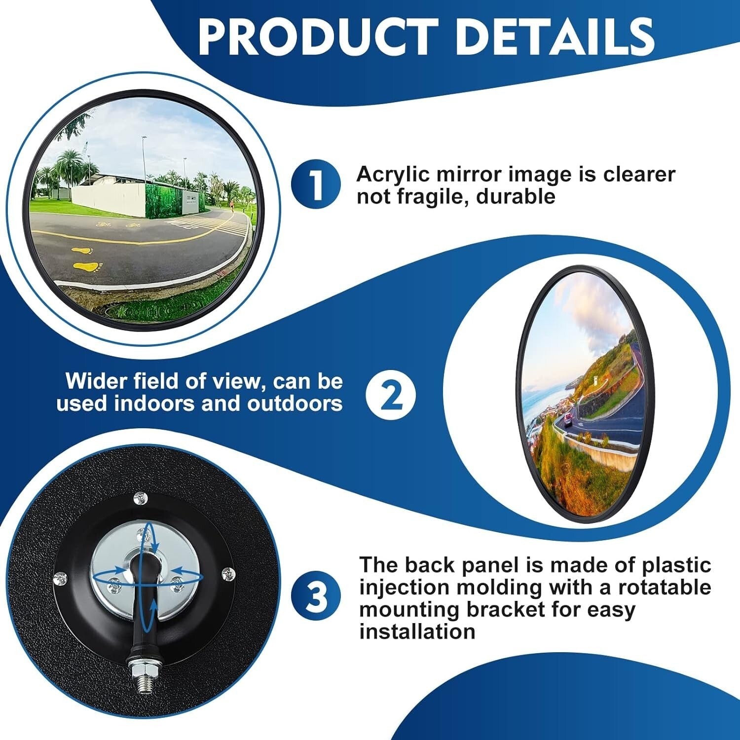 Durable Acrylic Traffic Mirrors - 2 Pack for Corners & Blind Spots, 12 Inch