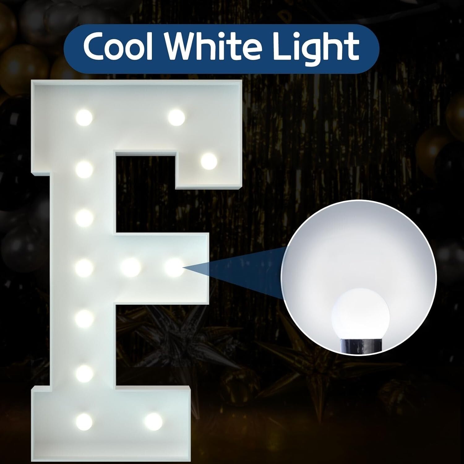 Modern 4FT Foam Marquee Letter F with Cool White Light – Ideal for Celebrations