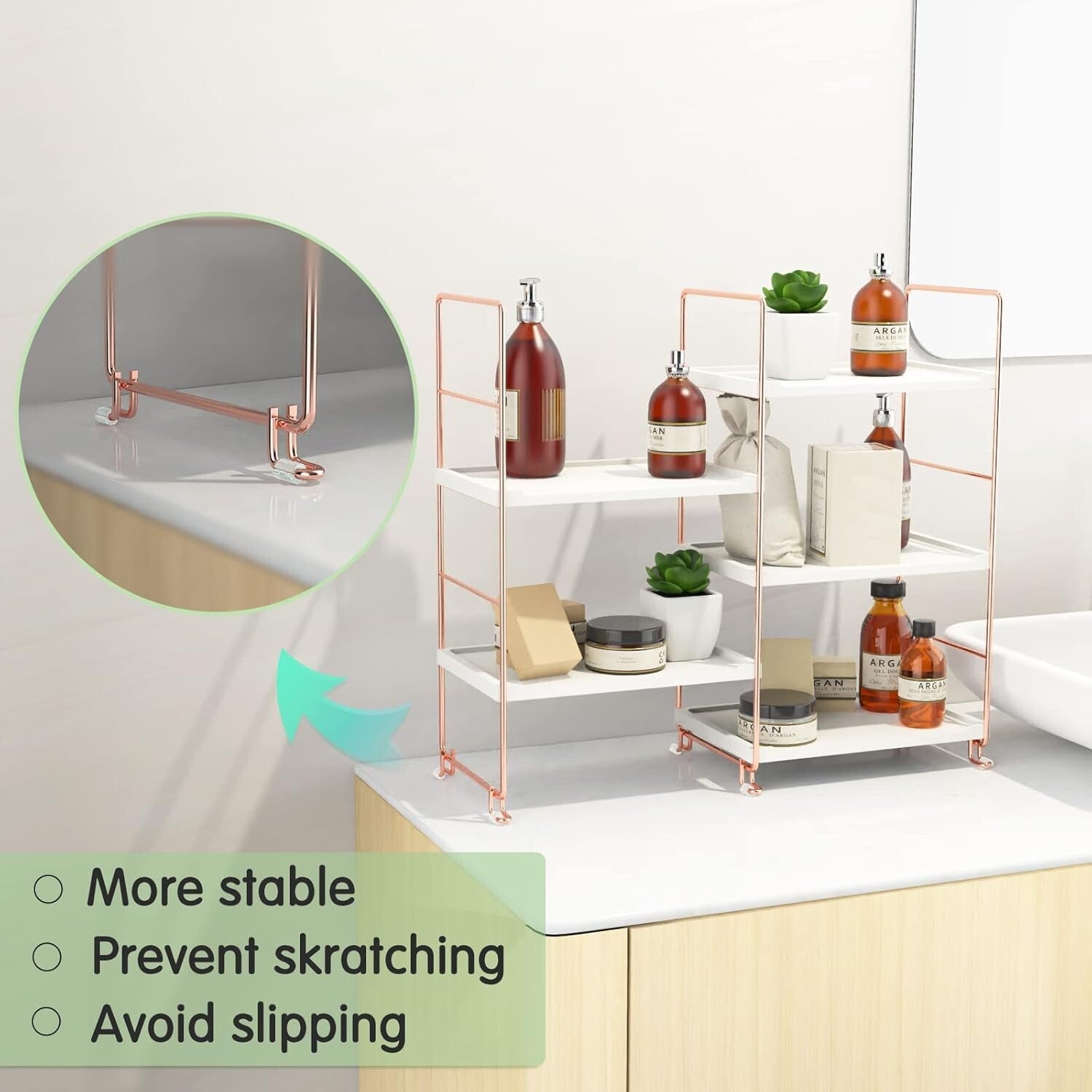 Elegant 3-Tier Bathroom Organizer - Modern Vanity and Spice Rack in Rose Gold