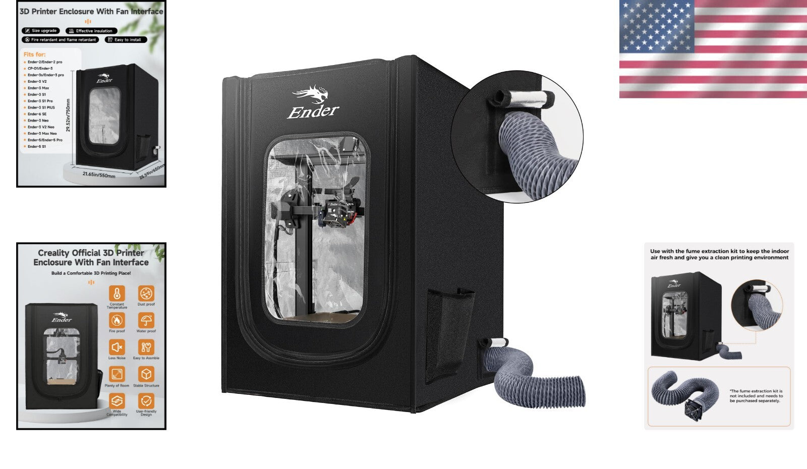 Noise-Reducing 3D Printer Dust Cover with Flame Resistance & Exhaust Interface