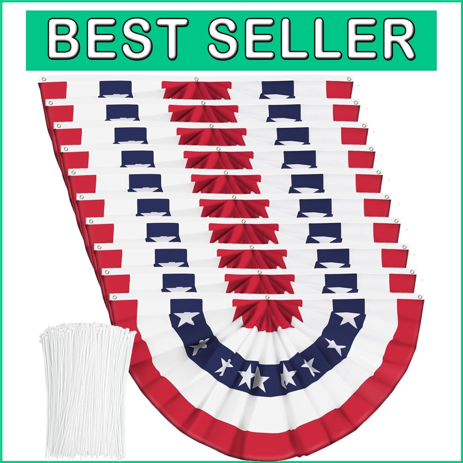 Durable 4th of July Pleated Fan Flag - Red and Blue Bunting for Any Occasion