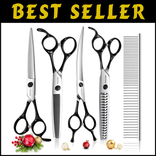 Complete Dog Grooming Shears Kit - 4 High-Quality Professional Tools in Black