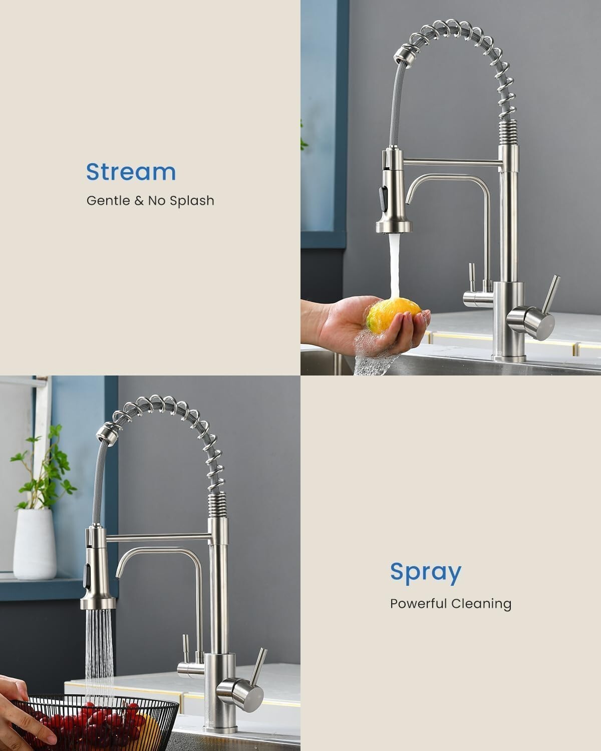 3-in-1 Pull Down Kitchen Faucet with Integrated Drinking Water - Brushed Nickel
