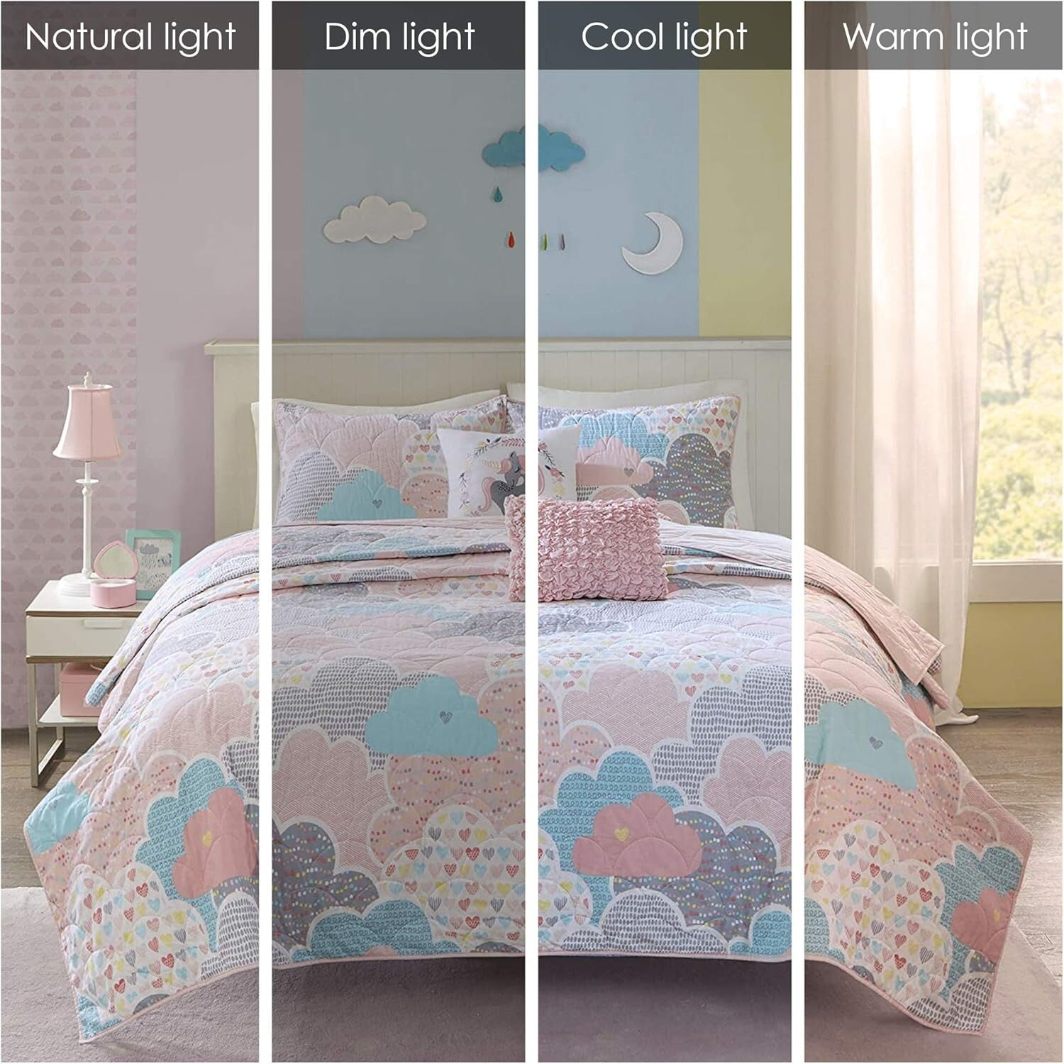 Whimsical Reversible Cotton Quilt Set for Kids - Cloud Pink Full/Queen
