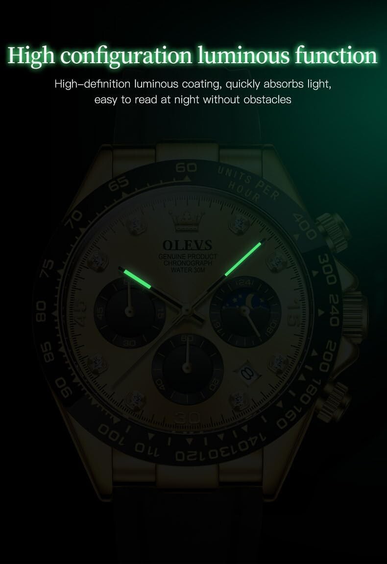 Elegant Business Men's Watch with Diamond Dial & Luminous Waterproof Feature