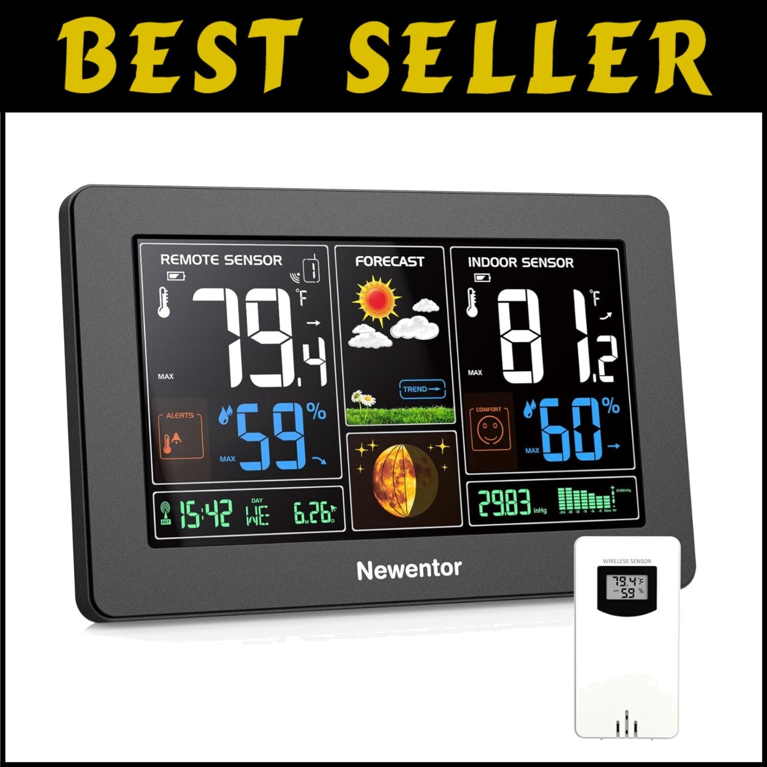 Compact Wireless Weather Station with Temperature, Humidity, and Alarm Features