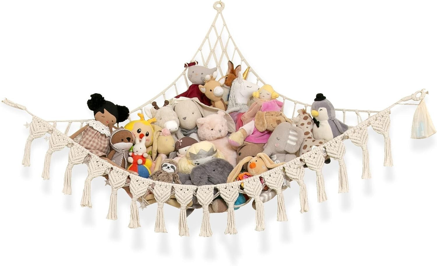 Extra Large Natural Cotton Stuffed Animal Hammock with LED Lights - Boho Storage