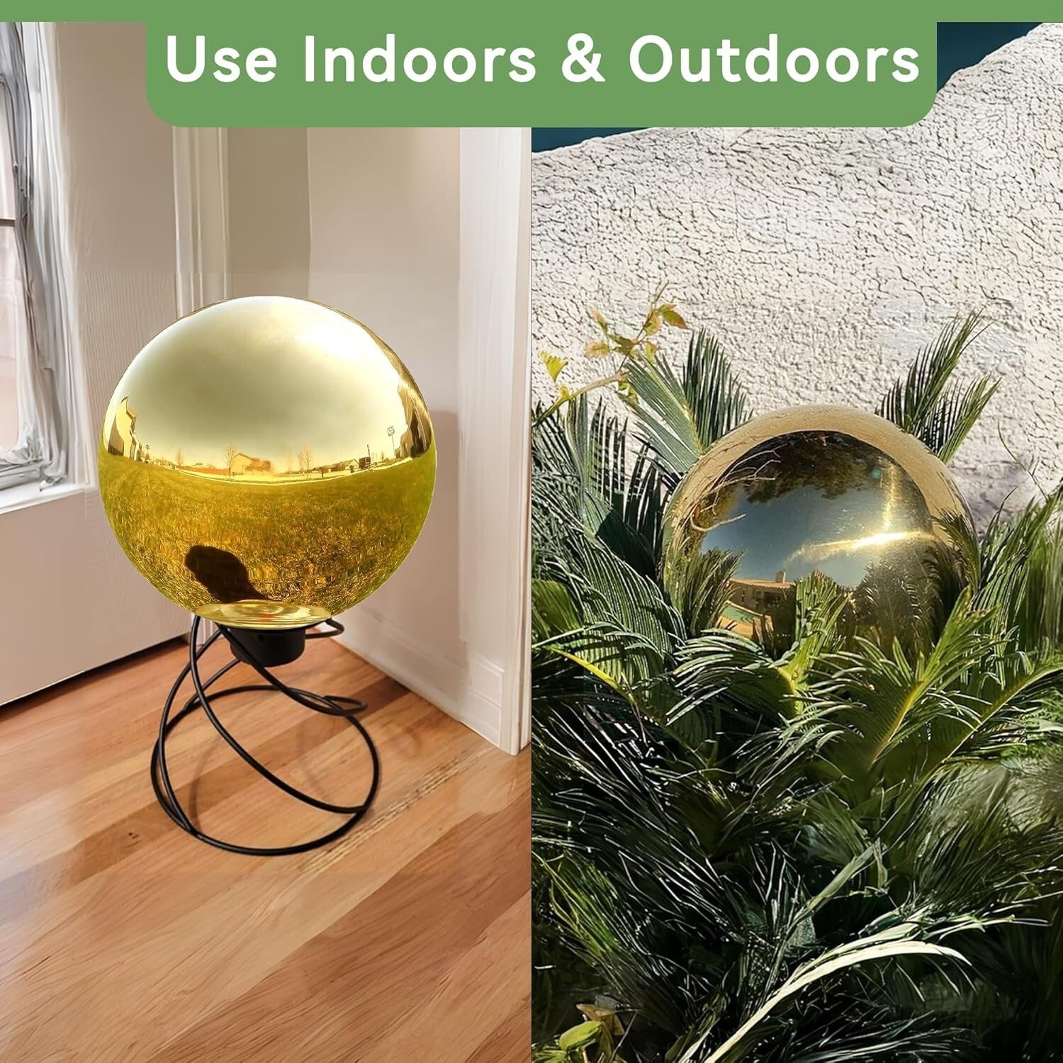 Captivating 10” Shiny Gold Mirror Ball - Reflective Stainless Steel for Gardens