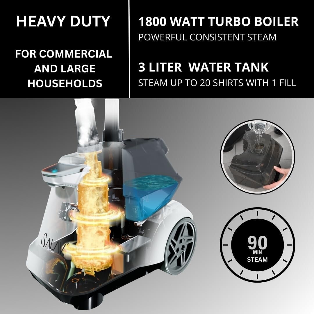 Powerful 1800W Full-Size Garment Steamer with 90 Min Steam & Adjustable Hanger