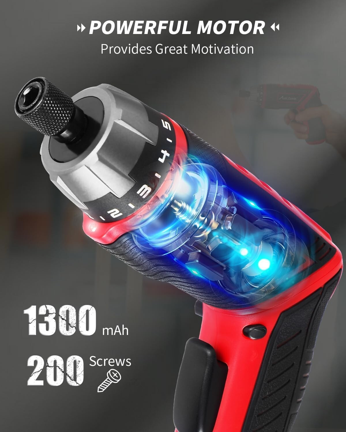 Compact 4V Electric Screwdriver Kit with 200 RPM Speed & Dual Position Handle