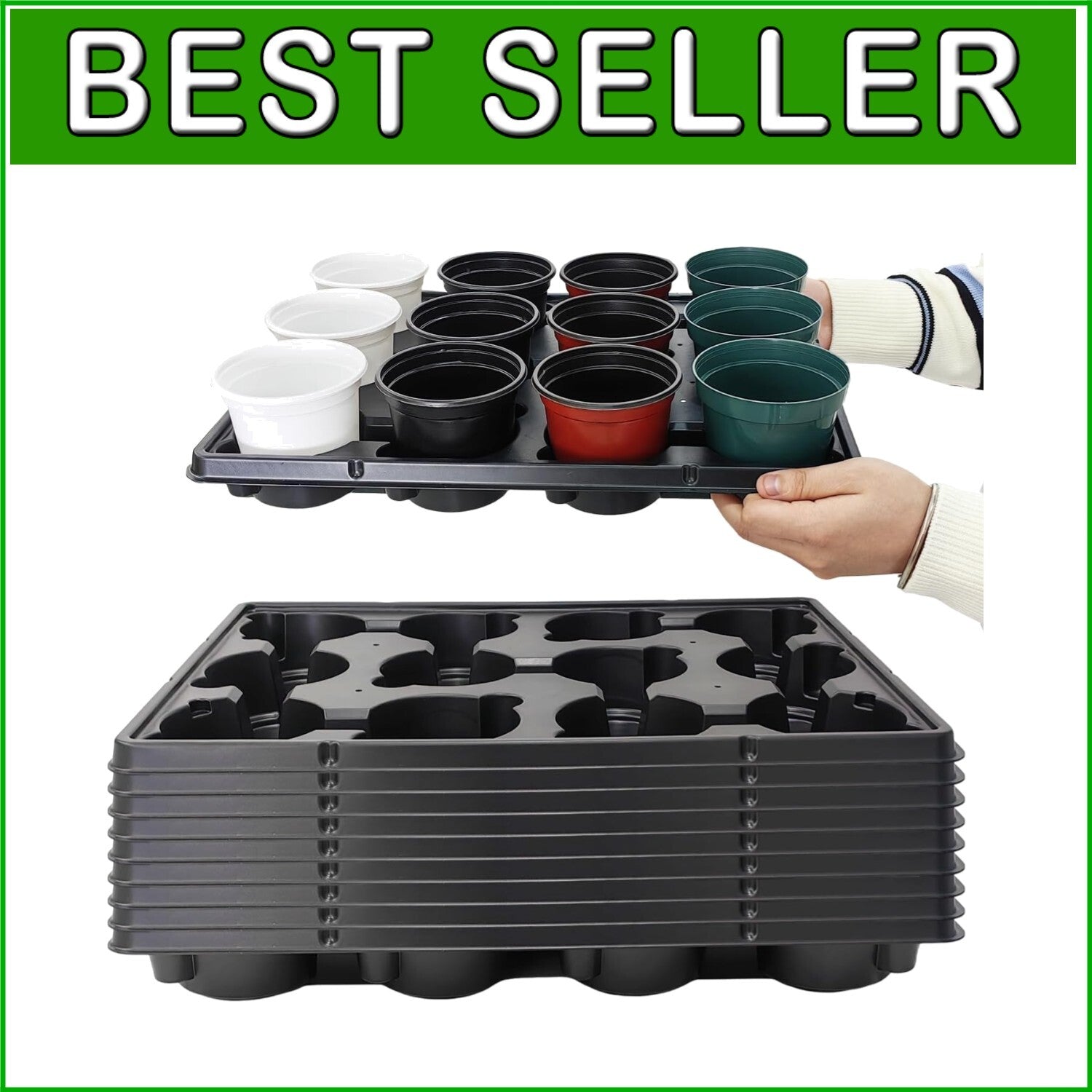 12 Cell Nursery Pots Trays - Durable Seedling Carrier for 4-Inch Pots (10-Pack)