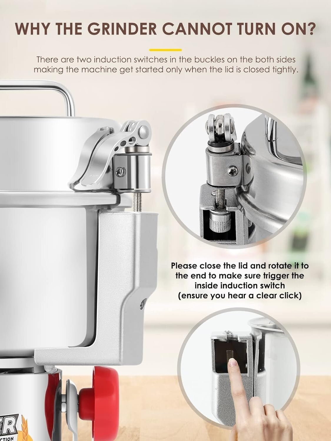 300g Commercial Spice & Grain Grinder - 220V Swing Design with Auto Protection