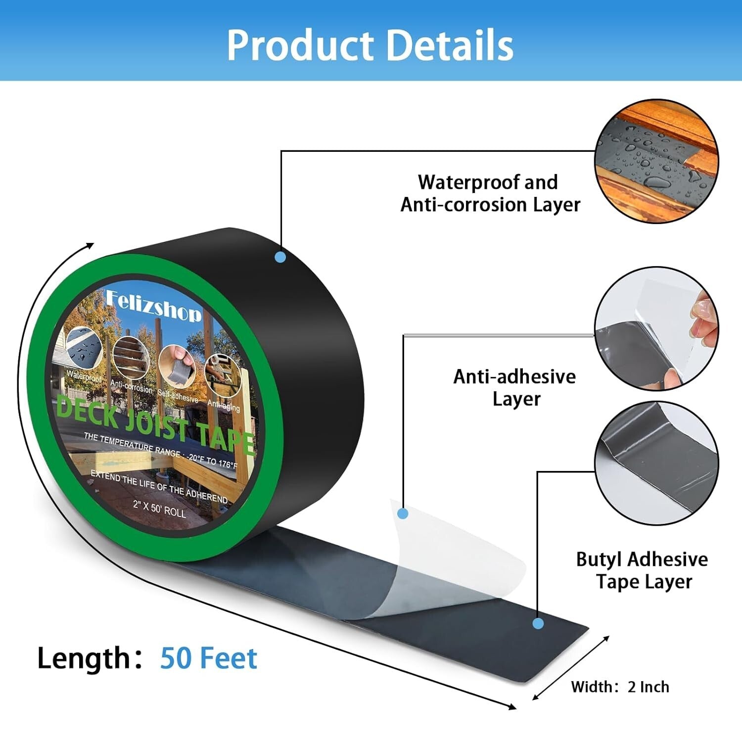 Premium 2" x 50' Waterproof Butyl Deck Tape – Strong Adhesion & Easy Application
