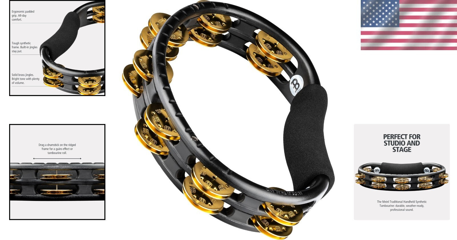 Durable Handheld Tambourine - Ergonomic Black Design with Double Row Jingles