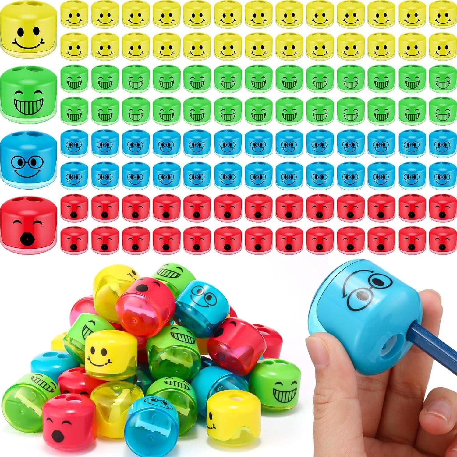 Cute 240 Pcs Cartoon Smile Pencil Sharpeners for Kids - Perfect for School Art