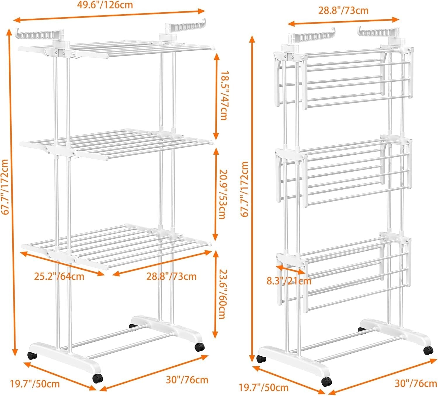 4-Tier Clothes Drying Rack with Castors - Stable, Rust-Resistant, and Durable