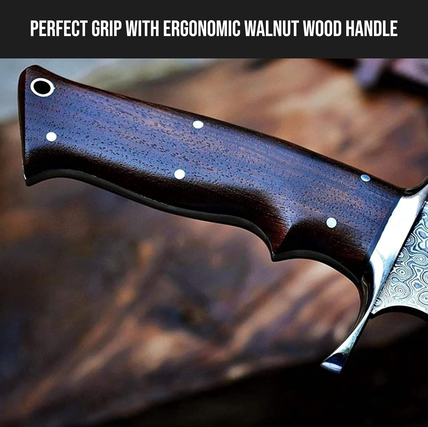 Rust-Resistant 9" Blade Fixed Outdoor Knife with Walnut Handle & Leather Sheath