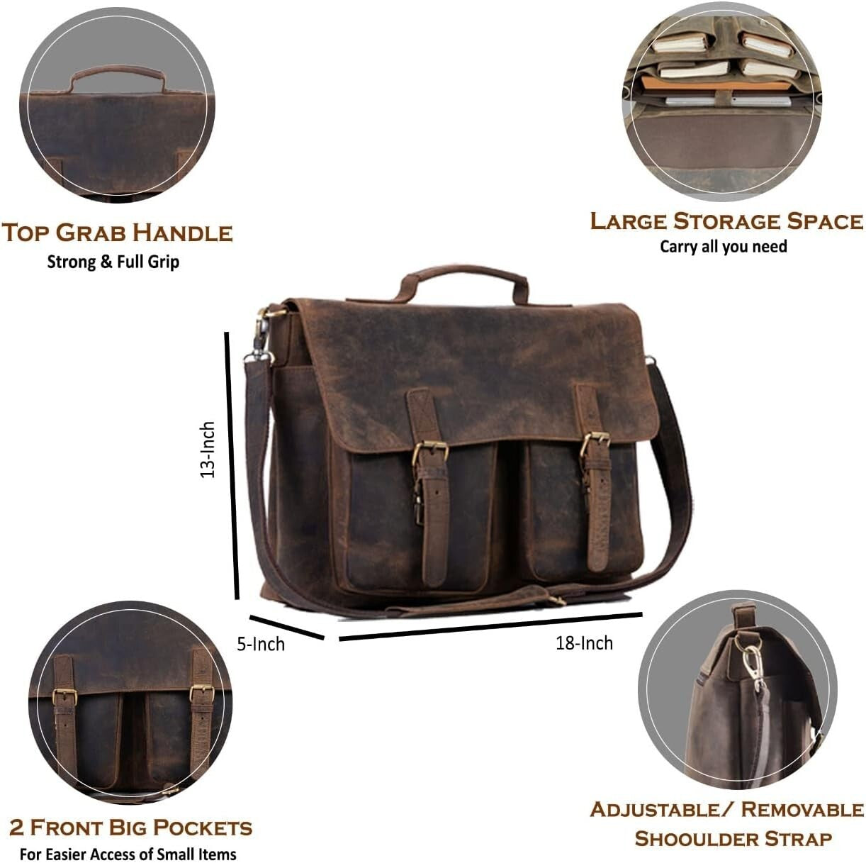 Spacious Buffalo Leather Laptop Messenger Bag - Ideal for Students & Pros