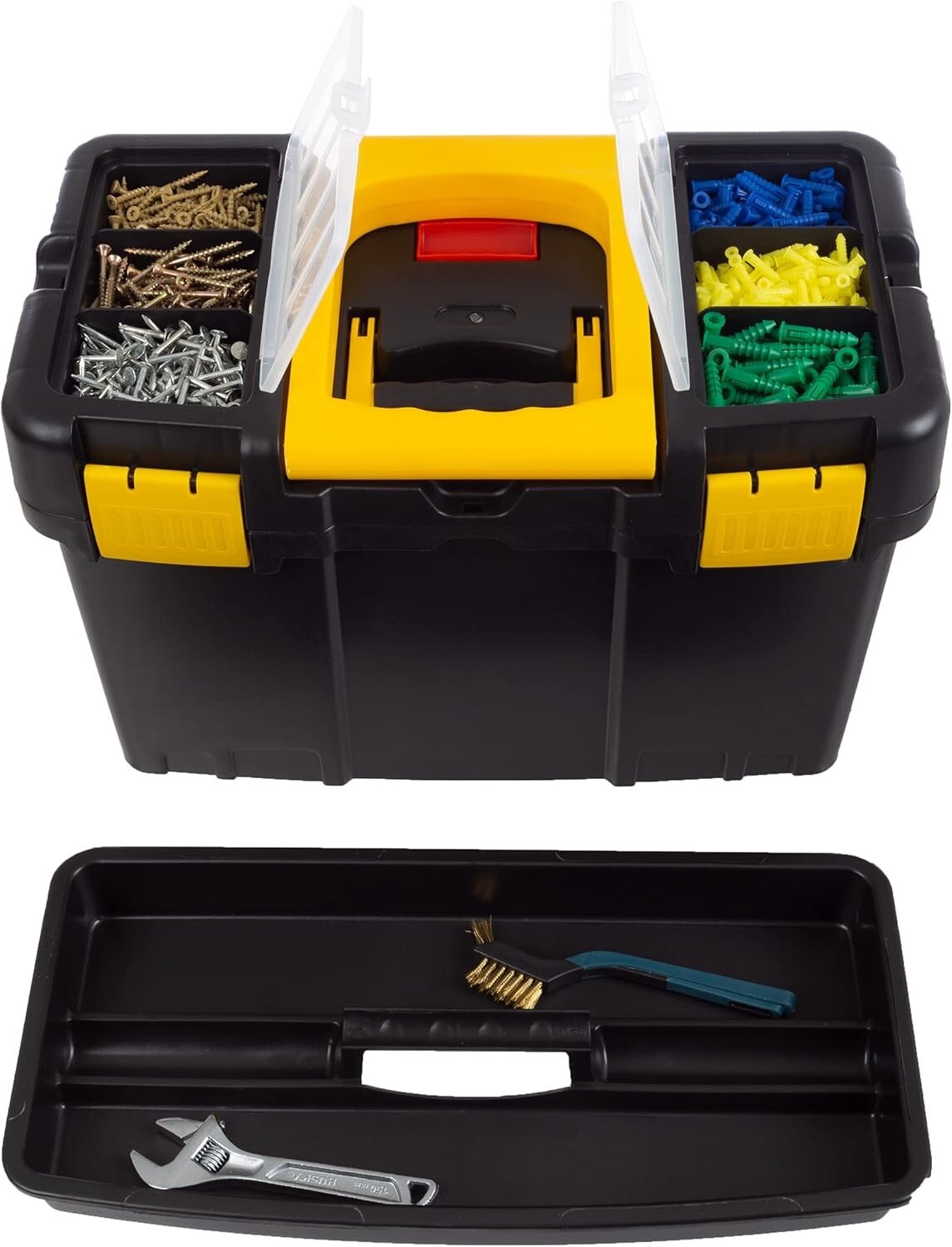 Durable Portable Tool Box with Wheels - Stackable 2-in-1 Organizer, Black/Yellow