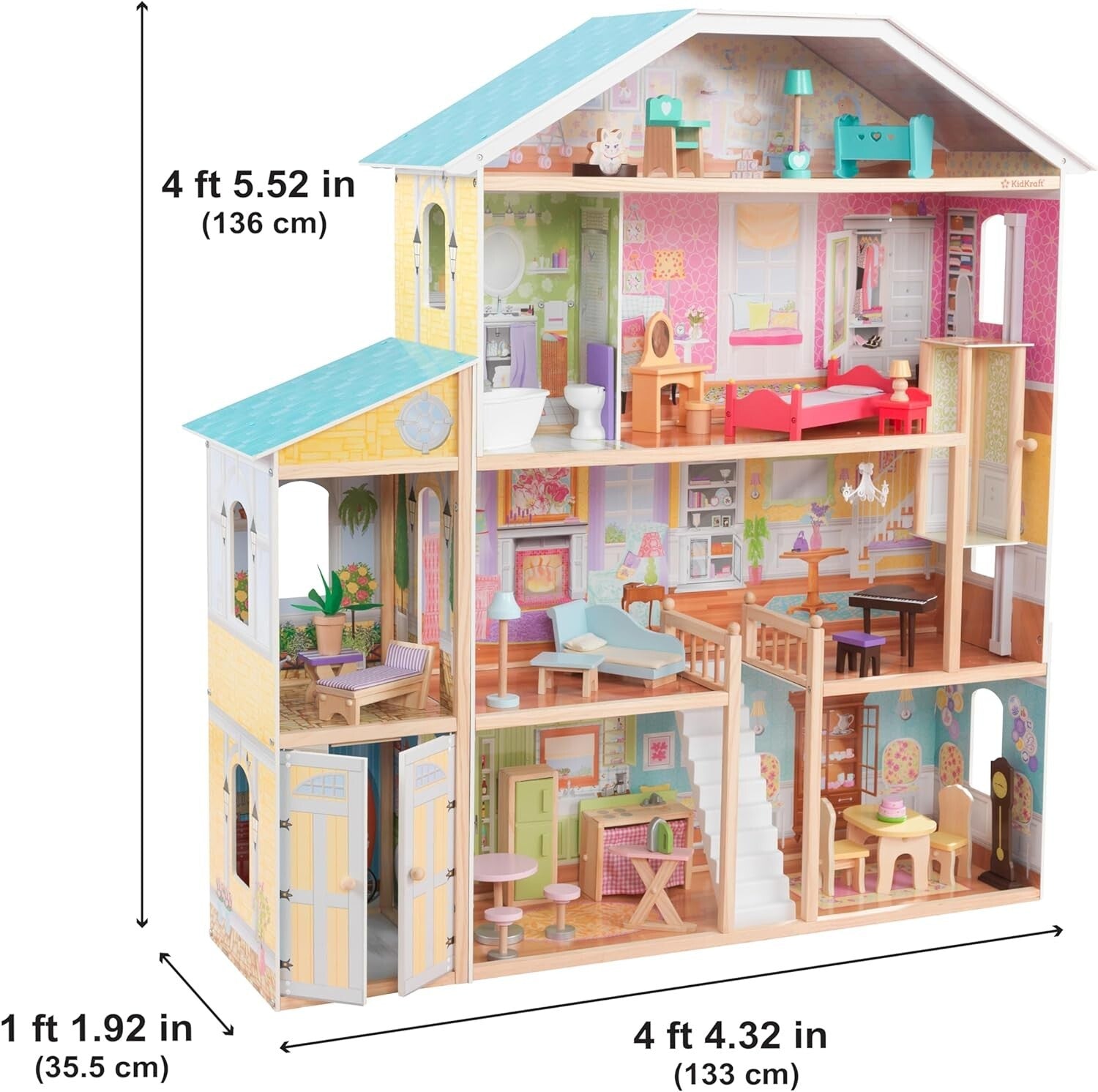 Majestic Wooden Dollhouse with Working Elevator & Fully Furnished, Ages 3+