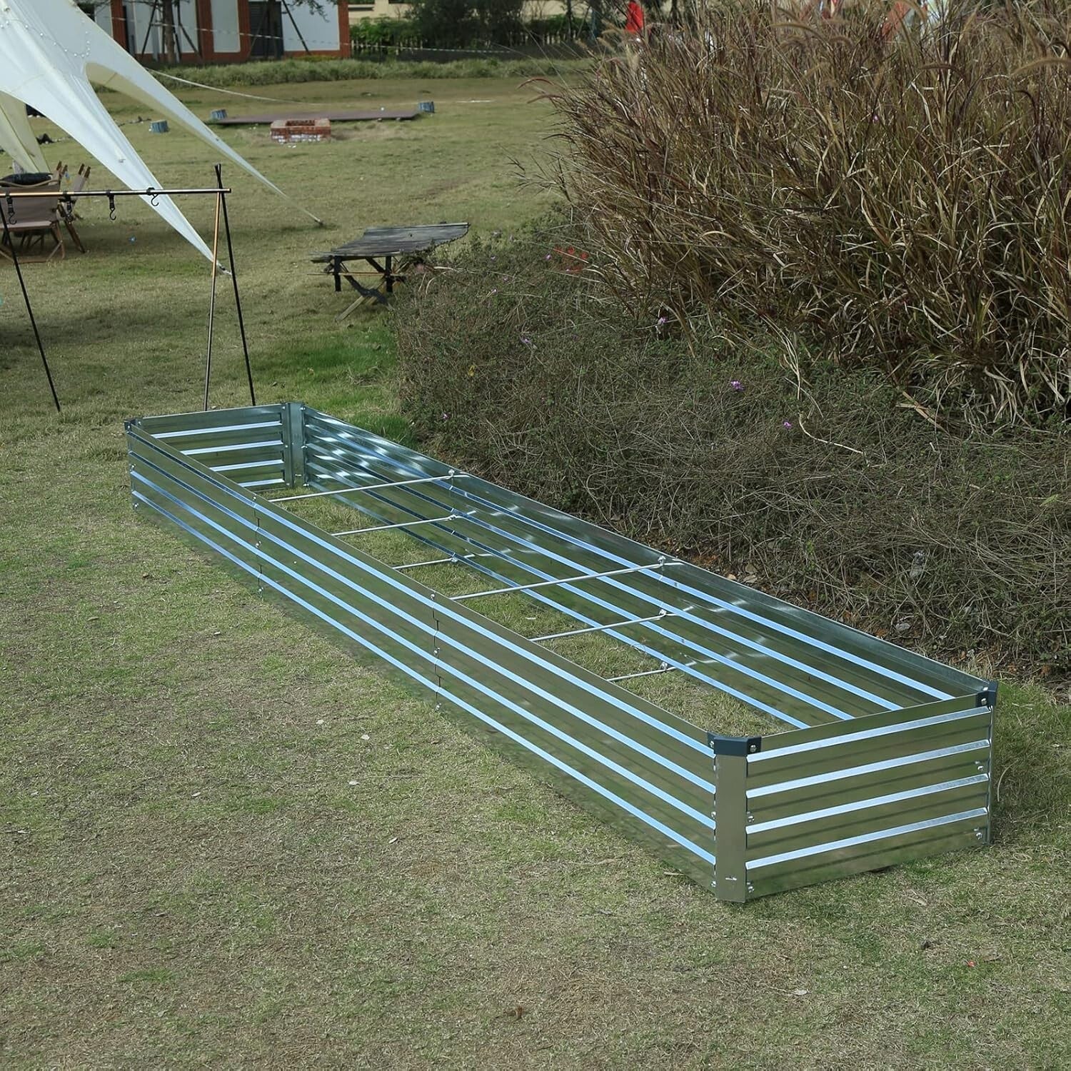 Stylish 10x2x1ft Galvanized Patio Planter - Ideal for Vegetables and Succulents