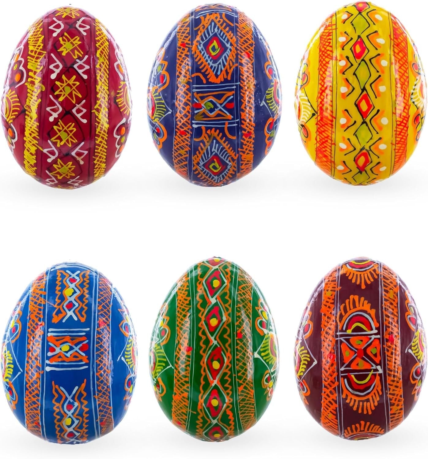 Collectible Ukrainian Wooden Easter Eggs – Six Vibrant 2.5" Folk Art Pieces