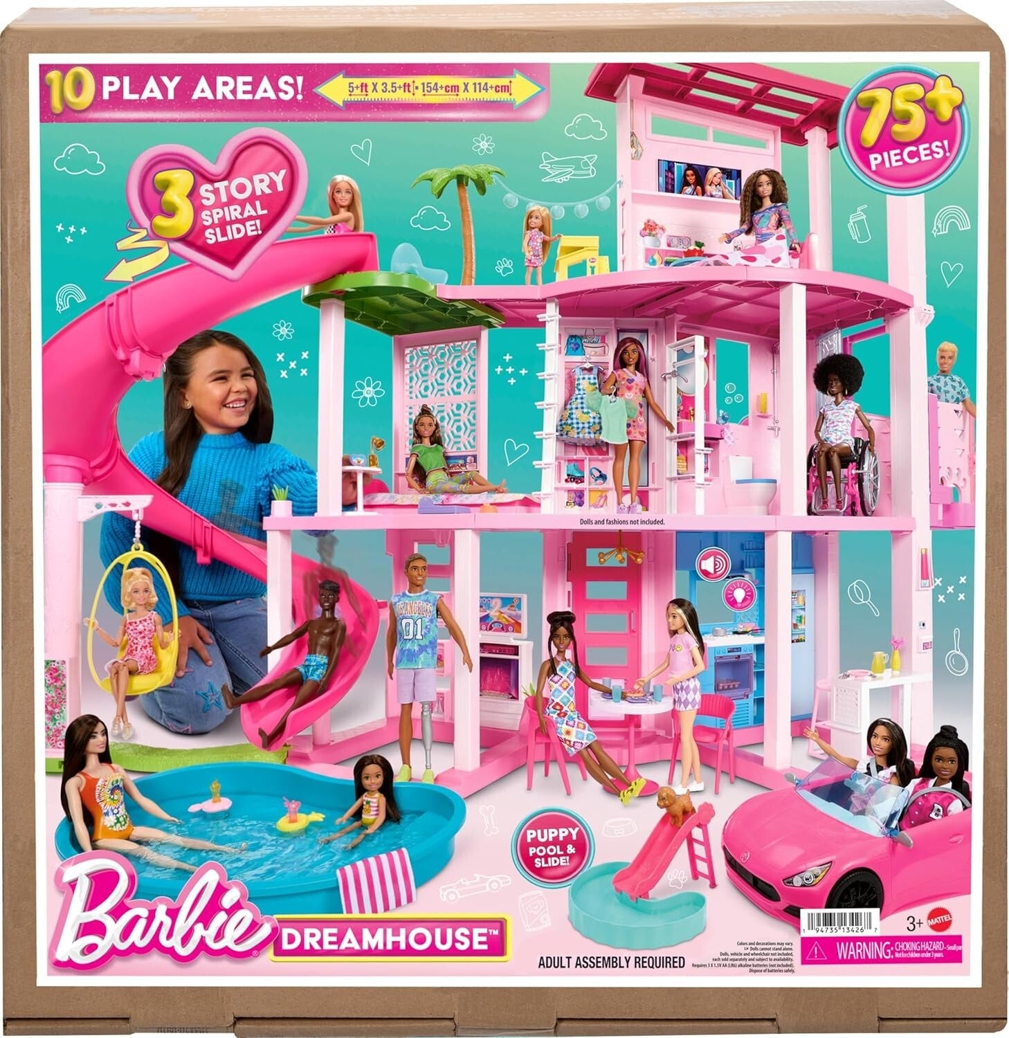 DreamHouse Doll House Playset with 75+ Fun Pieces Including Pool Slide and Pets