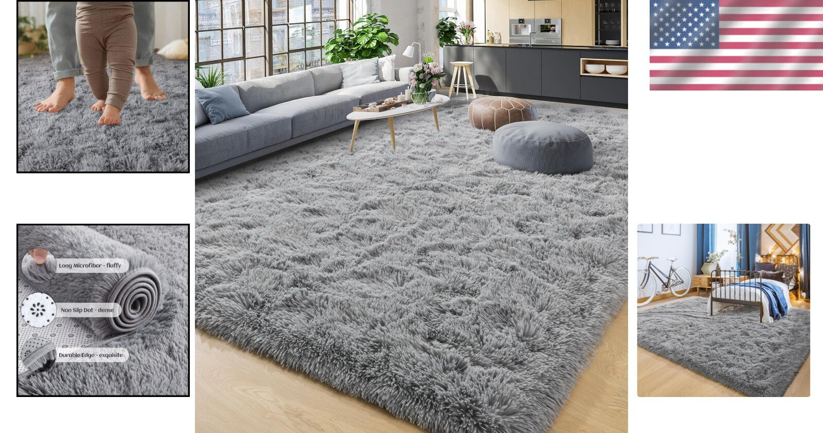 8x10 Ultra Soft Machine Washable Grey Shag Area Rug for Cozy Living Spaces