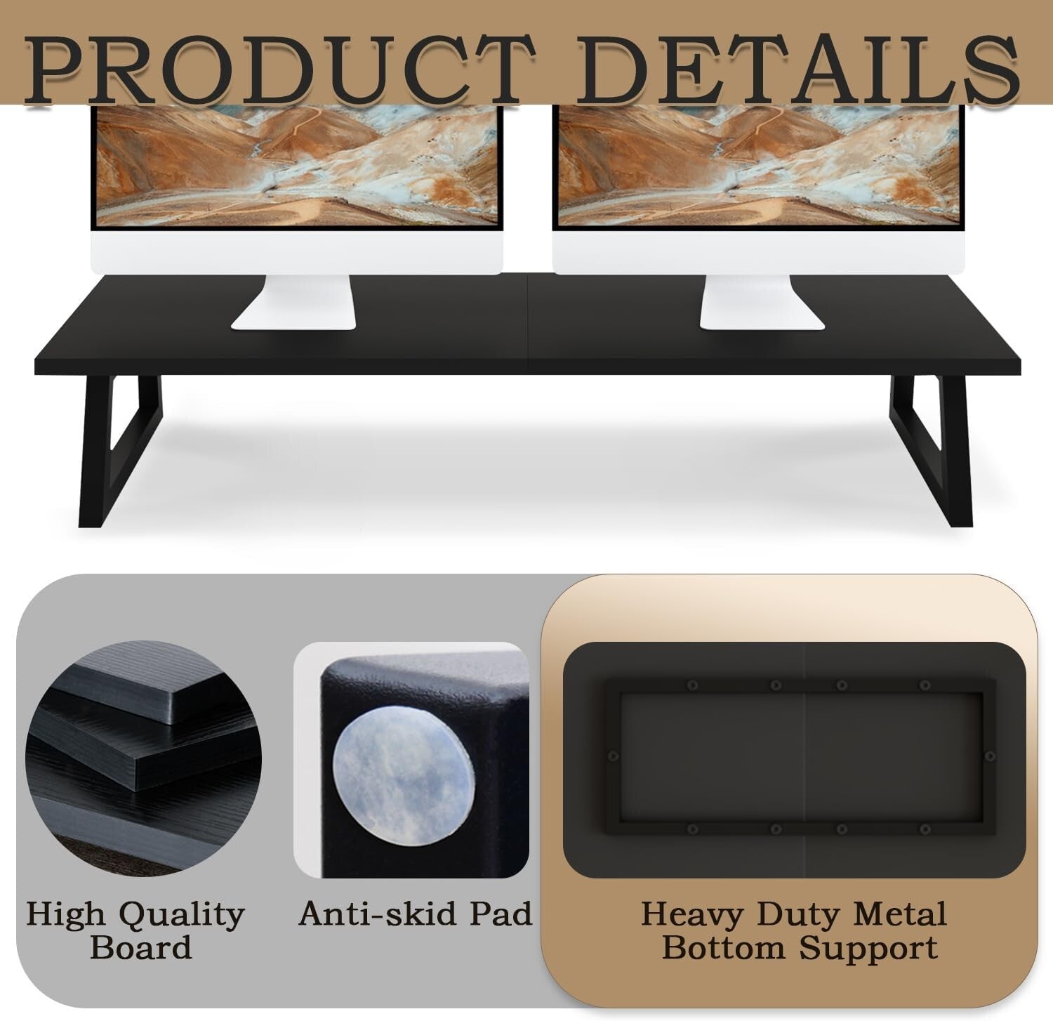 Ergonomic Black Wood and Steel Monitor Stand - Easy Assemble & 150 lbs Capacity