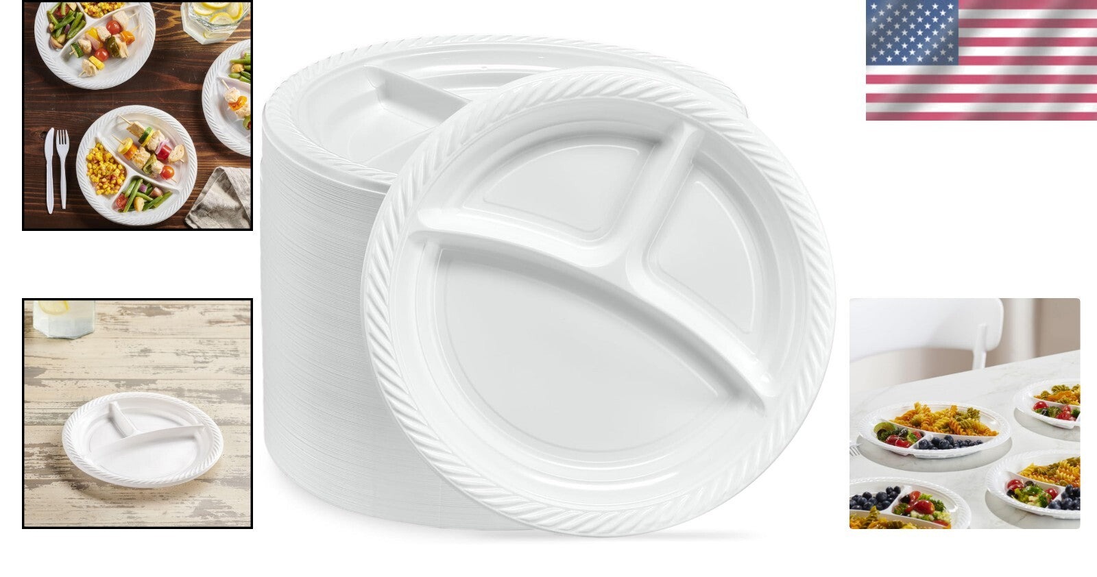 Lightweight 9'' Three-Section Plates - 400 Count Disposable for Catering