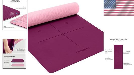 Eco-Friendly Non-Slip Yoga Mat 72"x26" with Alignment System - Comfort & Style