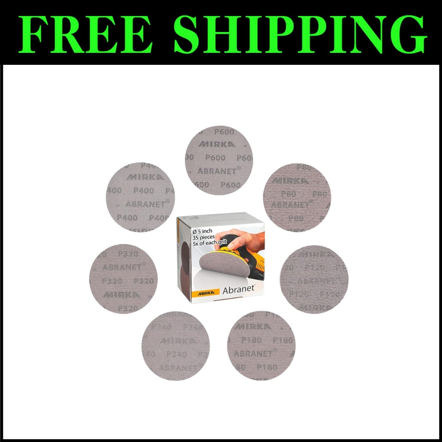 Professional Abranet 5'' Sanding Discs - Dust-Free Mesh, 35 pcs Variety Set