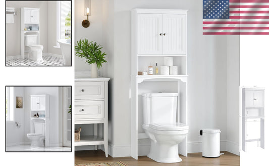 Compact White Bathroom Shelf - Adjustable Over Toilet Cabinet Storage Solution