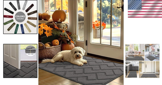 Moisture-Absorbent Grey Entryway Mat, 32"x48", Fade & Stain Resistant, Non-Slip