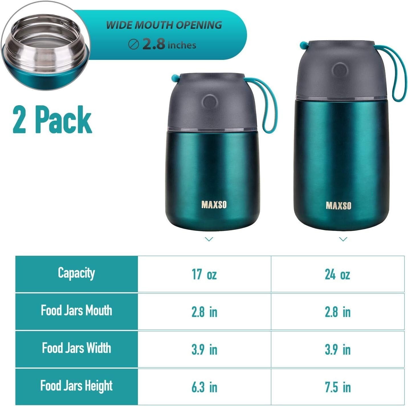 Dishwasher Safe Insulated Food Jar Set - Hot & Cold Storage for All Ages, 2 Pack