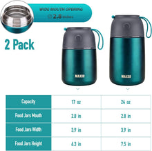 Load image into Gallery viewer, Dishwasher Safe Insulated Food Jar Set - Hot &amp; Cold Storage for All Ages, 2 Pack