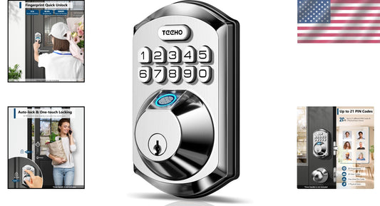 Fingerprint Keyless Entry Door Lock - Smart Satin Nickel Deadbolt with Auto Lock