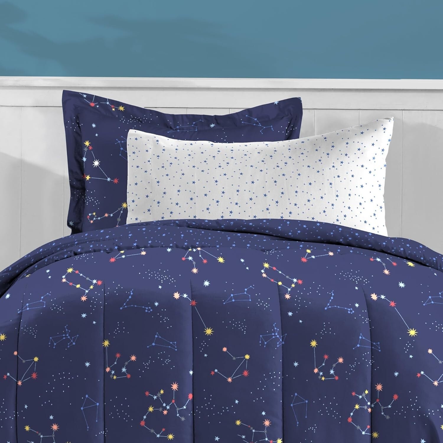 Navy Blue Zodiac Twin Bedding Set - 5-Piece Microfiber Comforter & Sheets