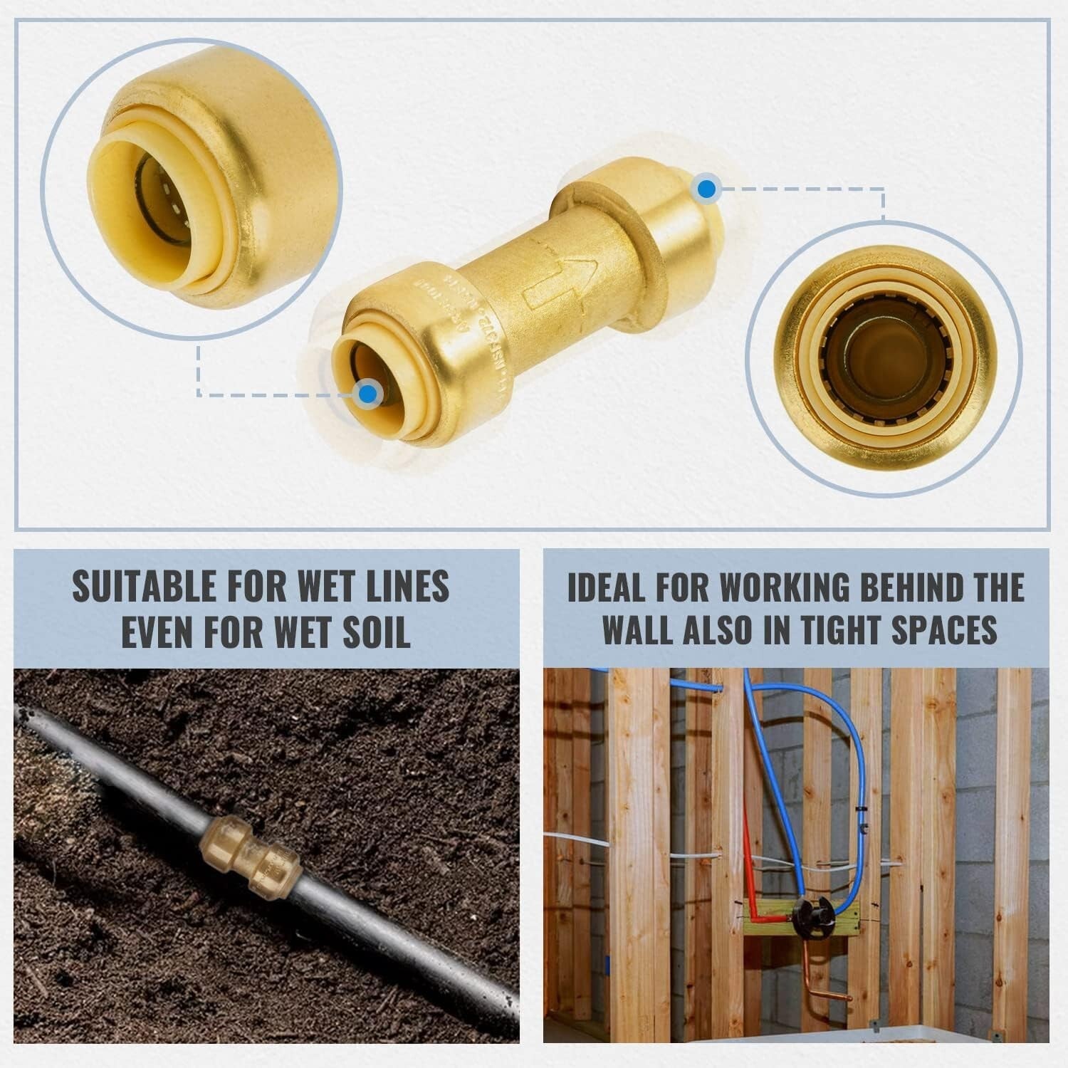 1/2 Inch No Lead Brass Check Valve - Push-to-Connect Plumbing Fittings (6 Pack)